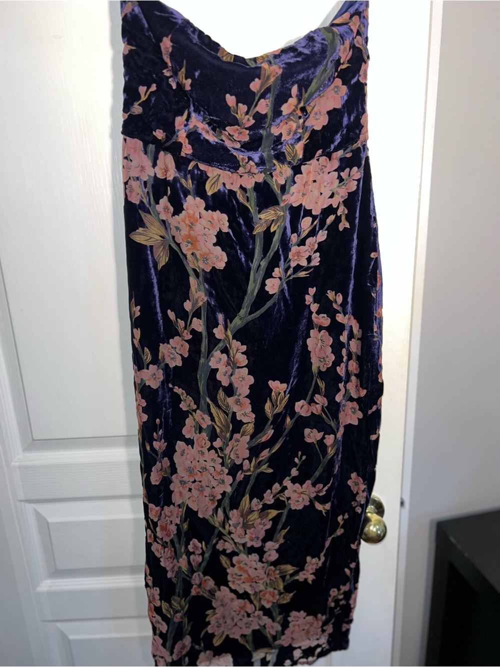 Lulus Buy You Flowers Navy Floral Print Velvet Strapless Midi Dress